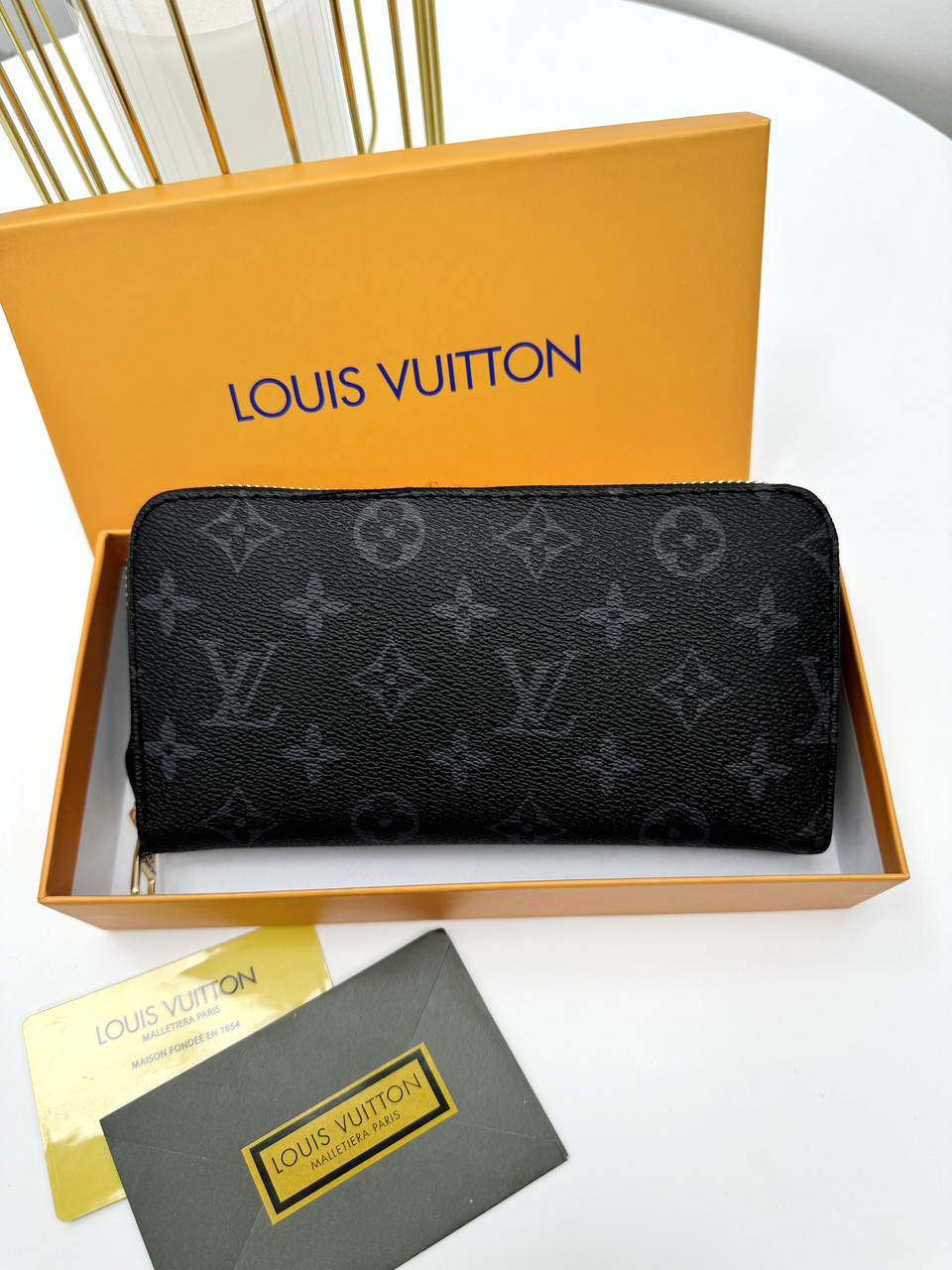Чоловічий гаманець Louis Vuitton чорний класик Луї Вітон гаманець унісекс