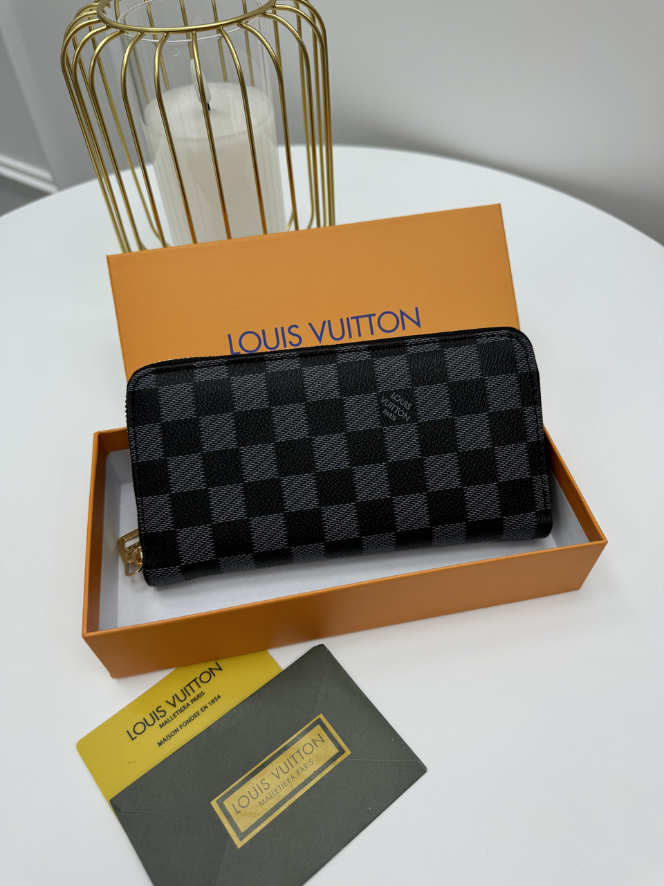Чоловічий гаманець Louis Vuitton сірий шаховий Луї Вітон гаманець унісекс