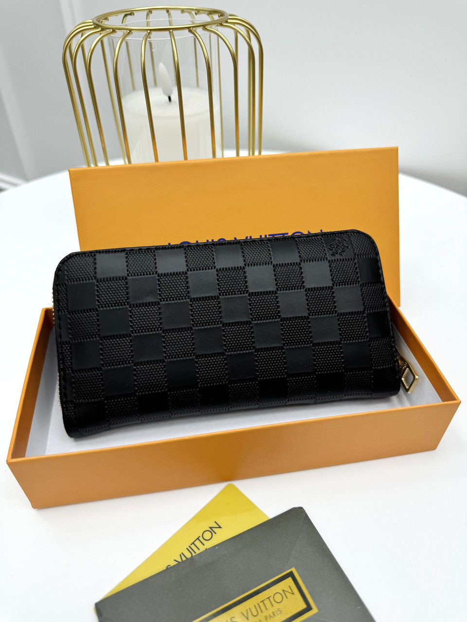 Чоловічий гаманець Louis Vuitton чорний шаховий Луї Вітон гаманець унісекс