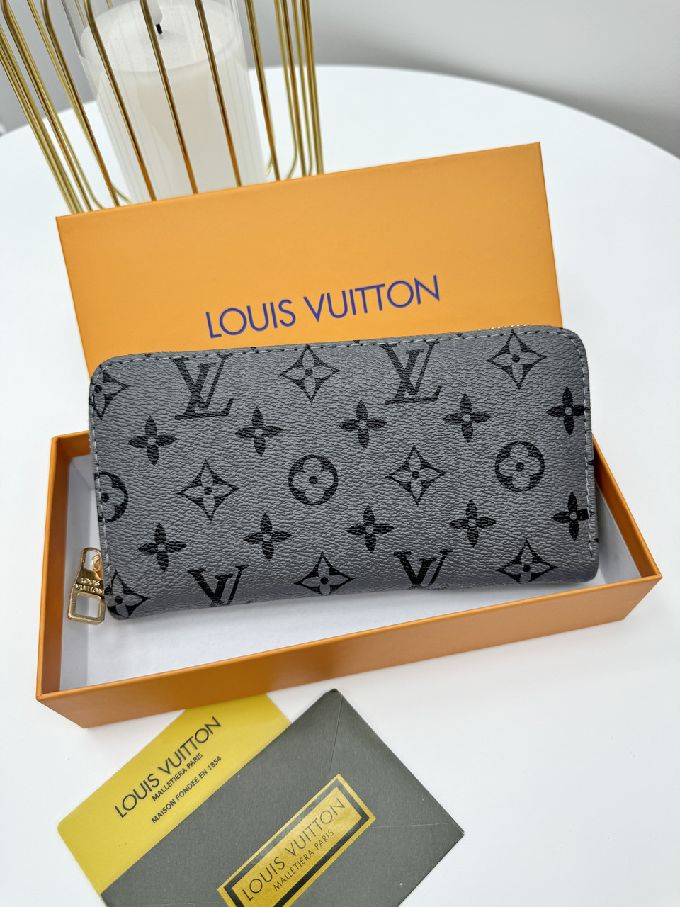 Чоловічий гаманець Louis Vuitton сірий класик Луї Вітон гаманець унісекс