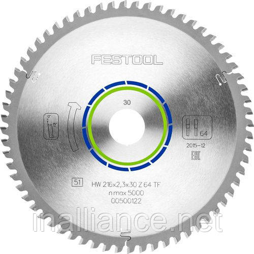 Диск пиляльний ALUMINIUM/PLASTICS HW 216x2.3x30 TF64 Festool 500122