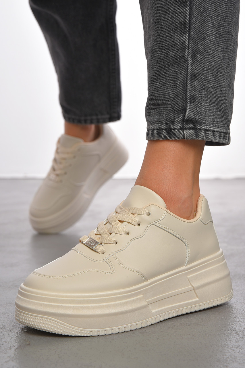 Кросівки жіночі бежевого кольору на шнурівці 190757T Безкоштовна доставка, фото 1