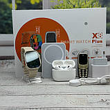 Набір 6 в 1 Розумний смарт-годинник X8Plus Smart Watch Ultra 2 + Air pro + Павербанк + Телефон White, фото 2