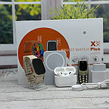 Набір 6 в 1 Розумний смарт-годинник X8Plus Smart Watch Ultra 2 + Air pro + Павербанк + Телефон White, фото 3
