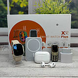 Набір 6 в 1 Розумний смарт-годинник X8Plus Smart Watch Ultra 2 + Air pro + Павербанк + Телефон White, фото 6