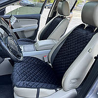 Накидки для автомобільних крісел з алькантари Lux прошитий квадратний ромбік Чорний з чорним рядком Преміум Передній комплект