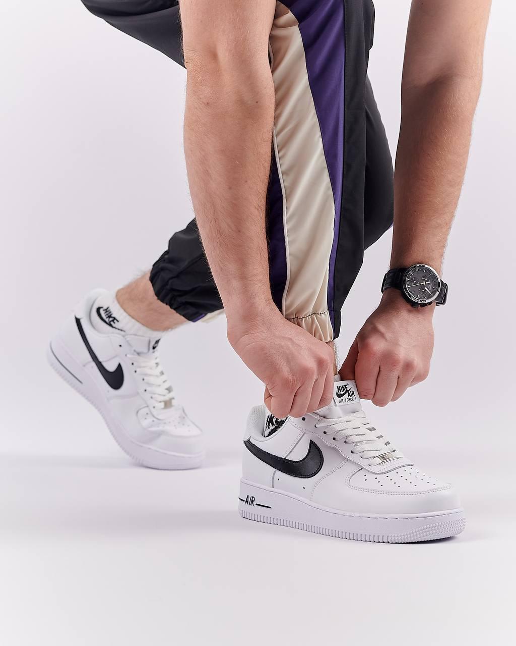 Чоловічі шкіряні кросівки Nike Air Force 1 '07 Low Black White, чоловічі кеди Найк білі, Чоловіче взуття