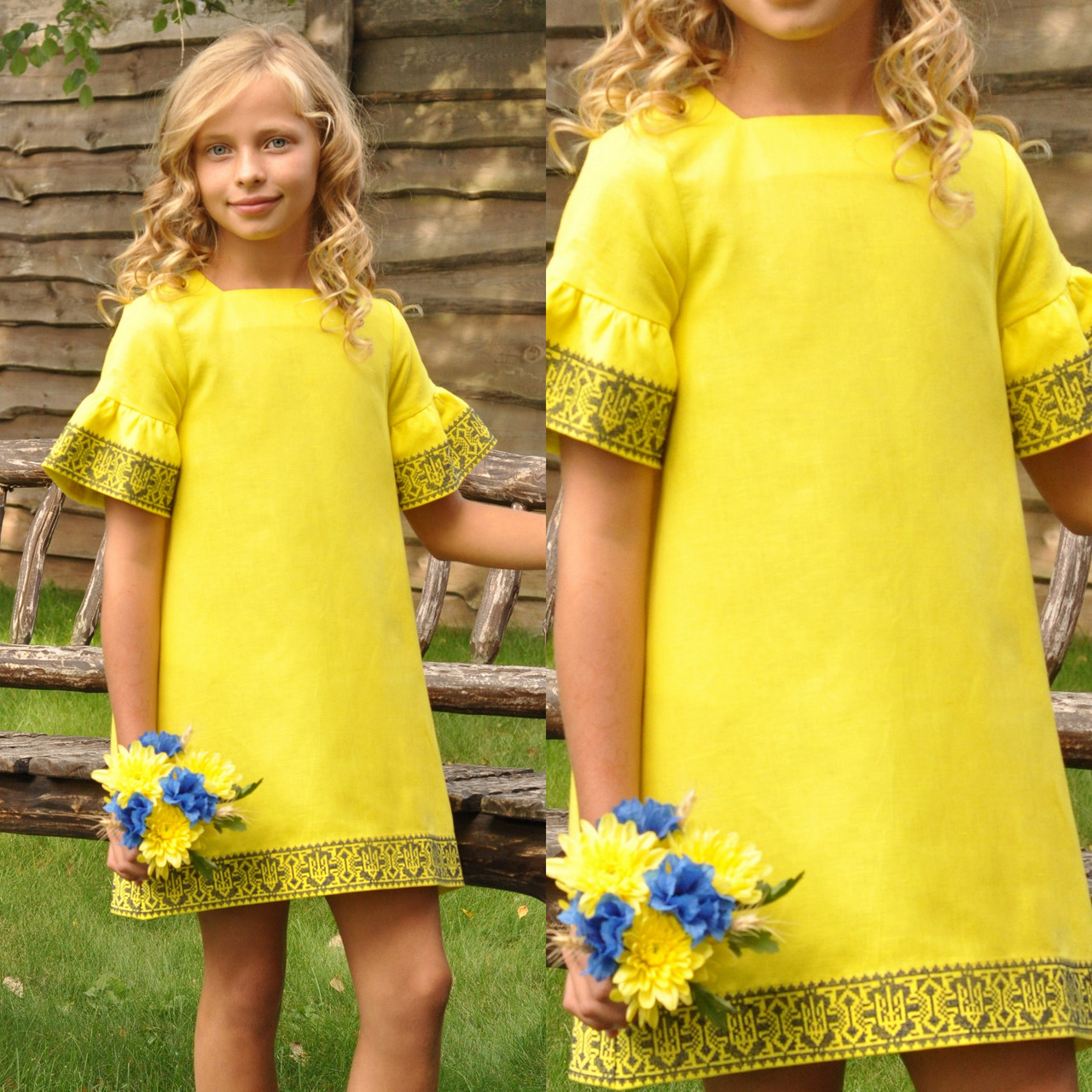 Жовте вишите плаття для дівчинки з коротким рукавом