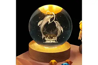 Декоративна 3D-нічник кришталева куля "Дельфін" з led-підсвіткою