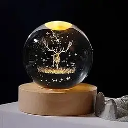 Декоративна 3D-нічник кришталева куля "Оленяш" з led-підсвіткою