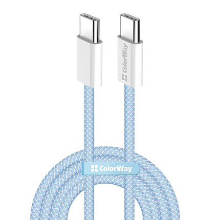 Кабель ColorWay Type-C-Type-C (M/M) 3.0 А 1m Blue (CW-CBPDCC061-BL), фото 1
