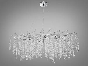 Кришталева люстра з алюмінієвими гілочками «Гліцинія» витягнутої форми, фото 1