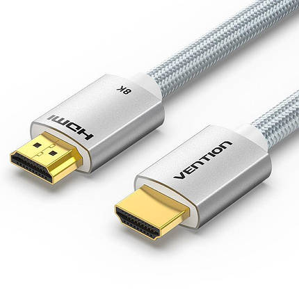 Кабель Vention HDMI-HDMI V2.1 (M/M) Cotton Braided 8K 60Hz 4K 120Hz 48Gbps 1m Silver (ALCIF), фото 1