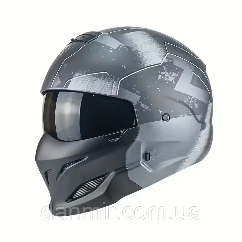 Мотошолом Exo Combat T800 Сірий мат DOT з темними окулярами трансформер, інтеграл для скутера/мотоцикла