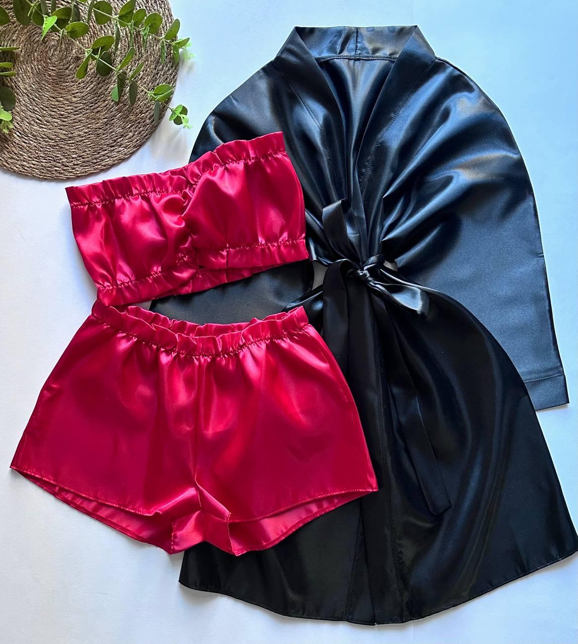 Атласний халат + піжама — набір одягу для дому. 44-46