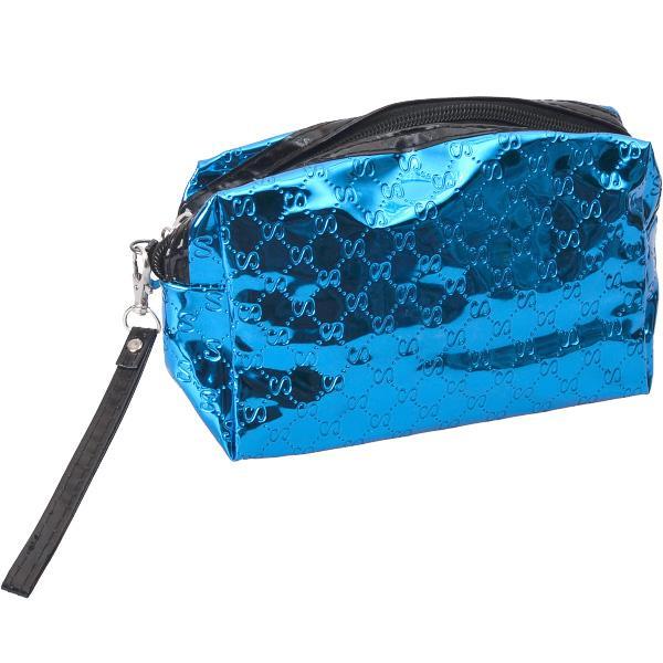 Косметичка жіноча лакована сумочка для косметики на змійці одне відділення 19*10*7см Синя