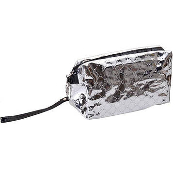 Косметичка жіноча лакована сумочка для косметики на змійці одне відділення 19*10*7см Срібляста