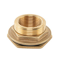 Втулка для бака РВ 1" - РЗ 1 1/4" з гайкою та прокладкою 1 1/4", BRASS, BR-P100114