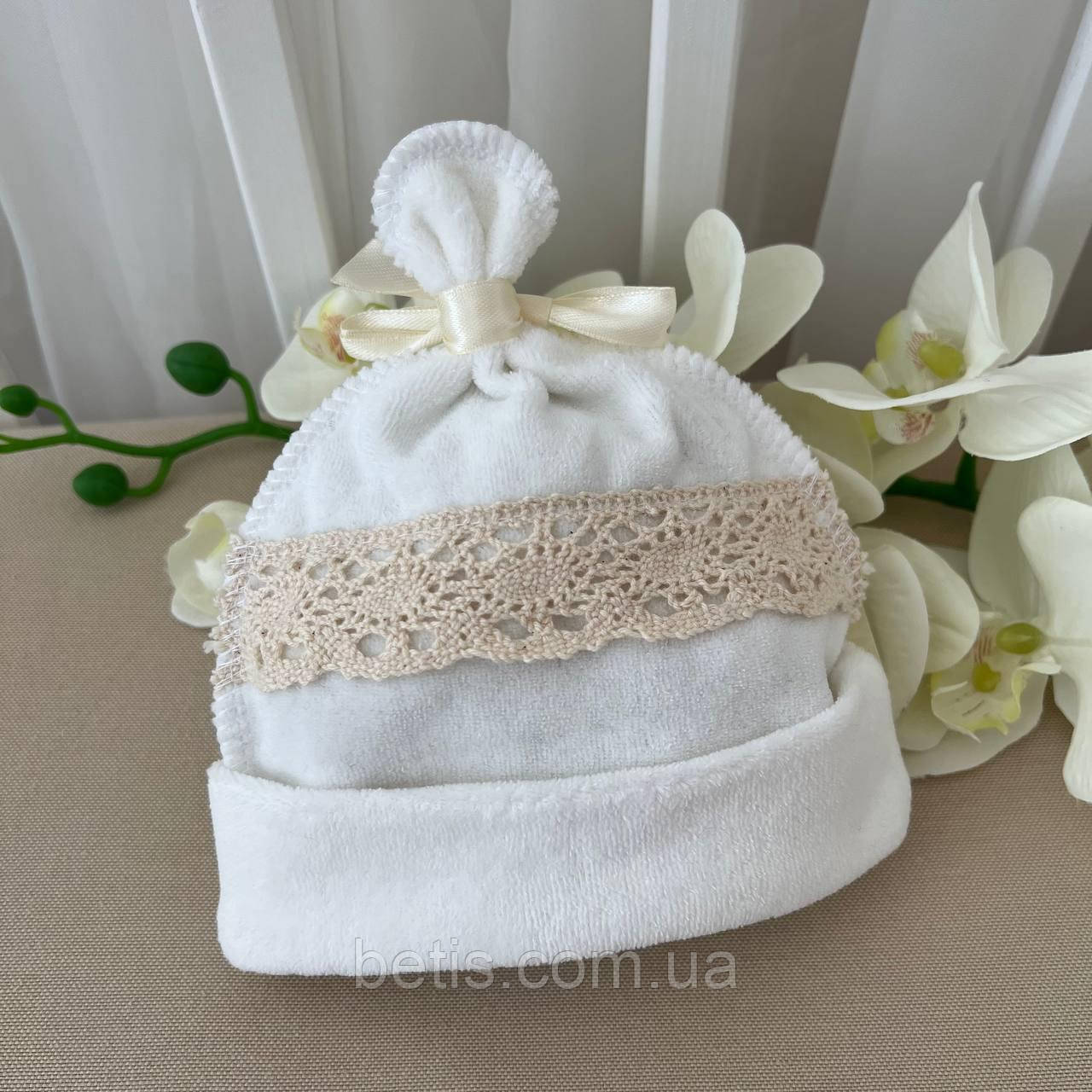 Шапочка "Чарівний янгол В" Молочний Велюр арт.27687478  Зріст 50-38(р)