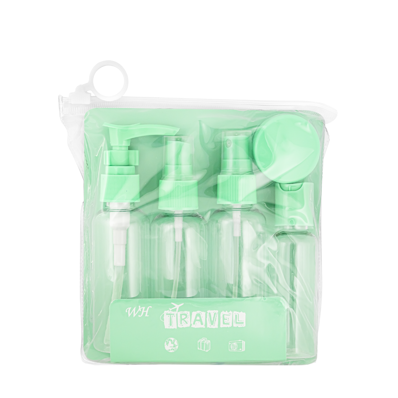 Дорожній набір туалетного приладдя з 5 флаконів для косметики WH Travel Bottles Set, Салатовий, фото 1