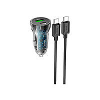 Автомобільний ЗП HOCO Z47A Transparent Discovery Edition Black  + кабель Type-C - Type-C (6931474782311)