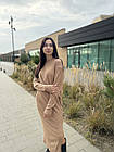 Жіночий осінній костюм-двійка з ангори рубчик зі спідницею міді, бежевий, фото 2