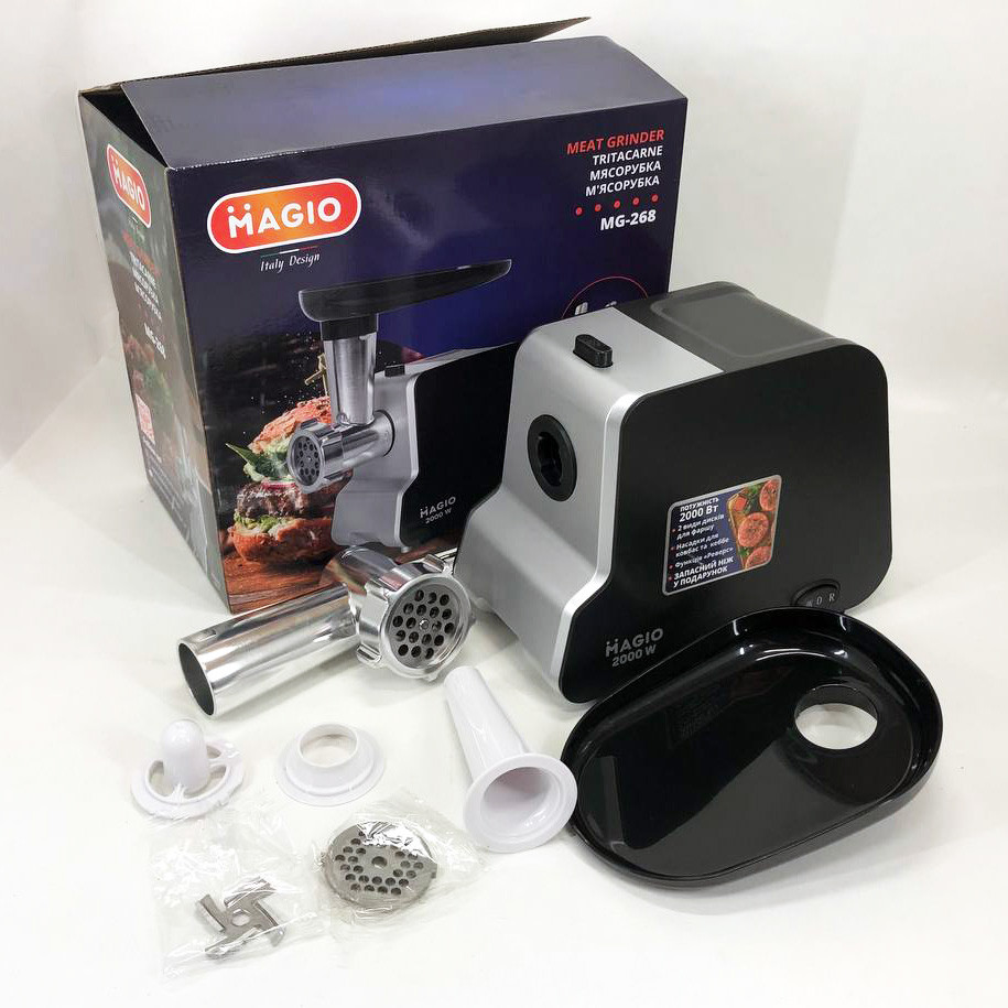 Мини мясорубки Magio MG-268 2000 Вт, Бытовая мясорубка с WD-780 насадками, М'ясорубка-соковижималка