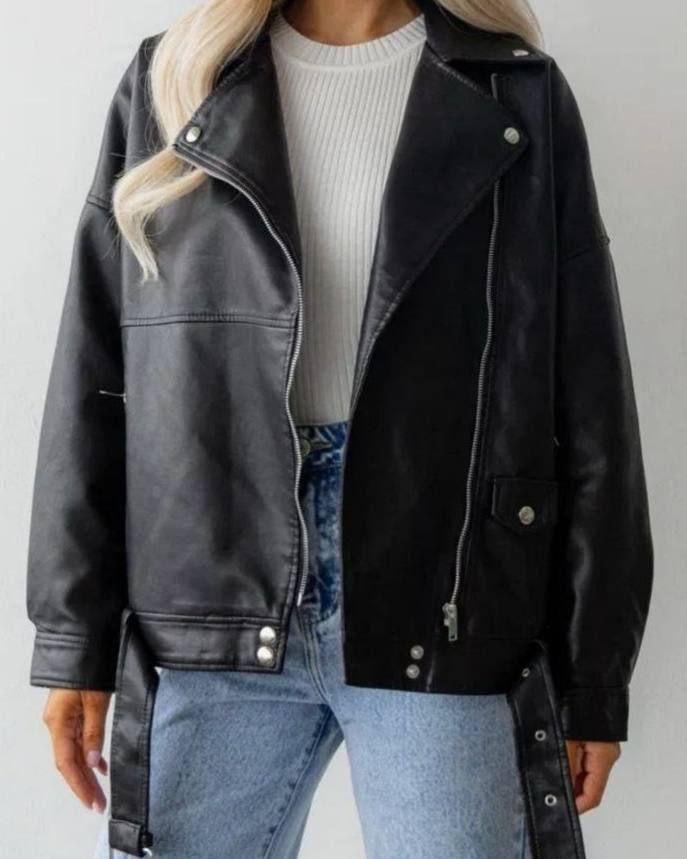 Байкерська куртка зі штучної шкіри, фото 1