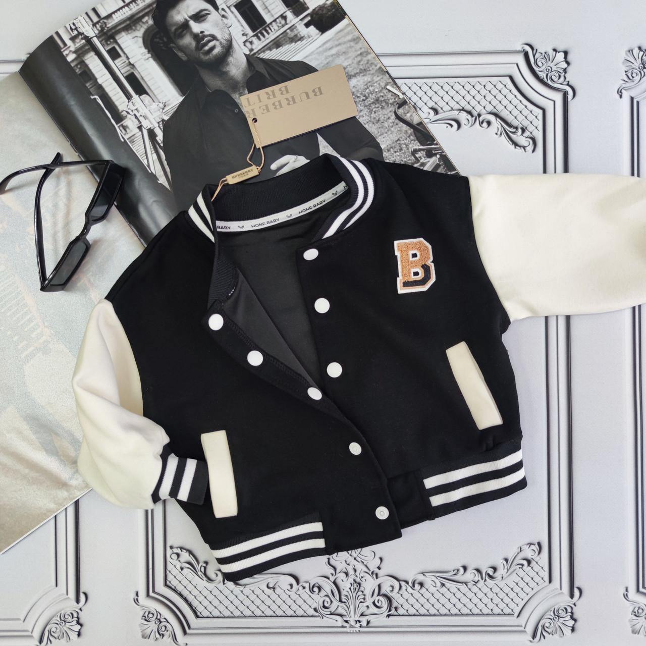 Дитячий трикотажний чорний бомбер для хлопчика, легка куртка трикотажна, фото 1