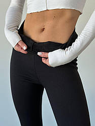Чорні жіночі обтягуючі теплі трикотажні лосини на щільному хутрі з високою посадкою пояс на резинці