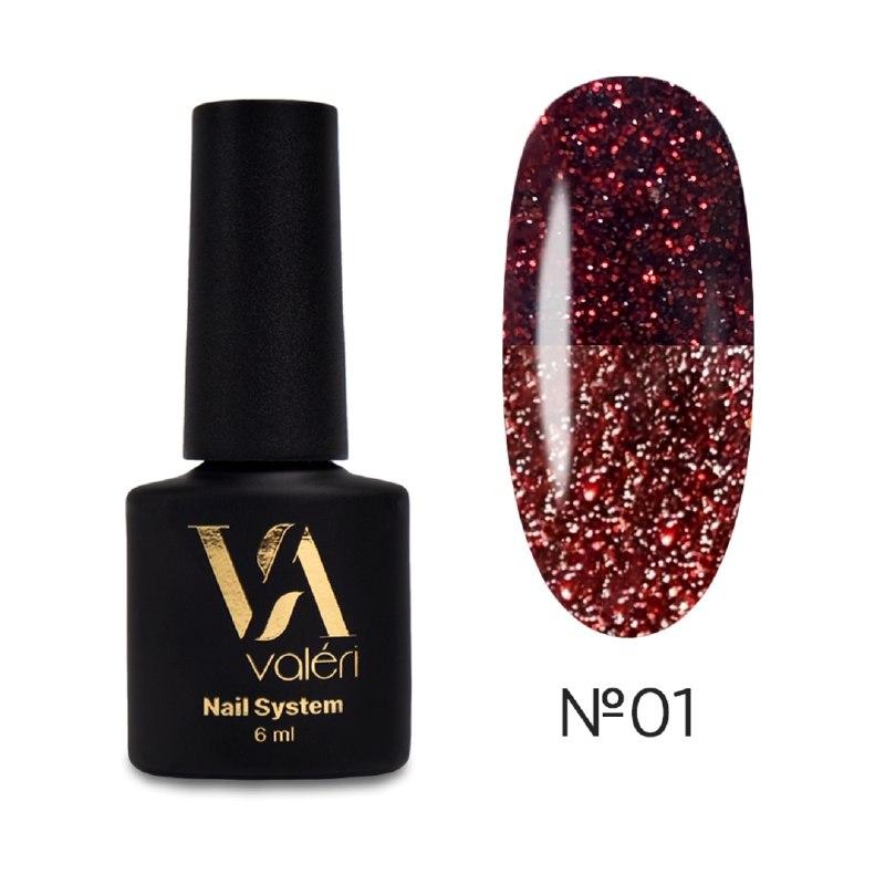 Гель-лак для нігтів світловідбивний Valeri Flash №1 (червоний), 6 мл