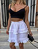Біла розкльошена міні спідниця з рюшами на резинці з легкої тканини ролекс в горошок в одному розмірі 42/46, фото 6