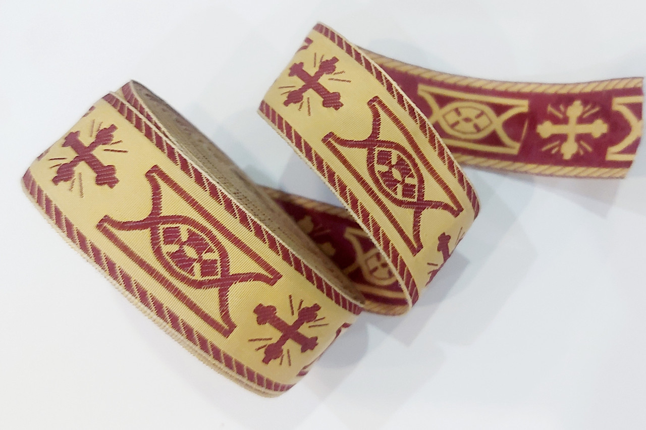 Тасьма церковна галун церковна, тасьма поліестер 3 см Тасьма церковна з вишневим