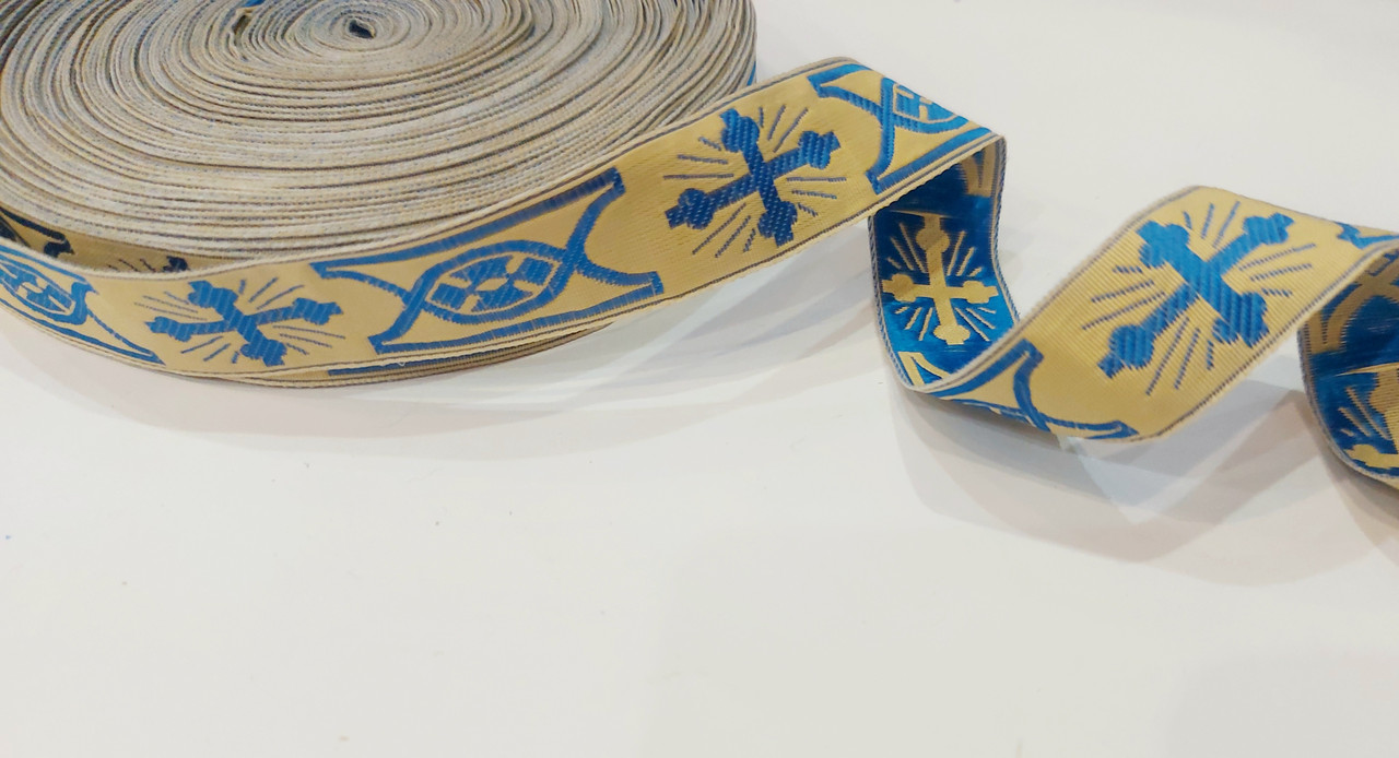 Тасьма церковна галун церковна, тасьма поліестер-бавовна 2 см Тасьма церковна з синім