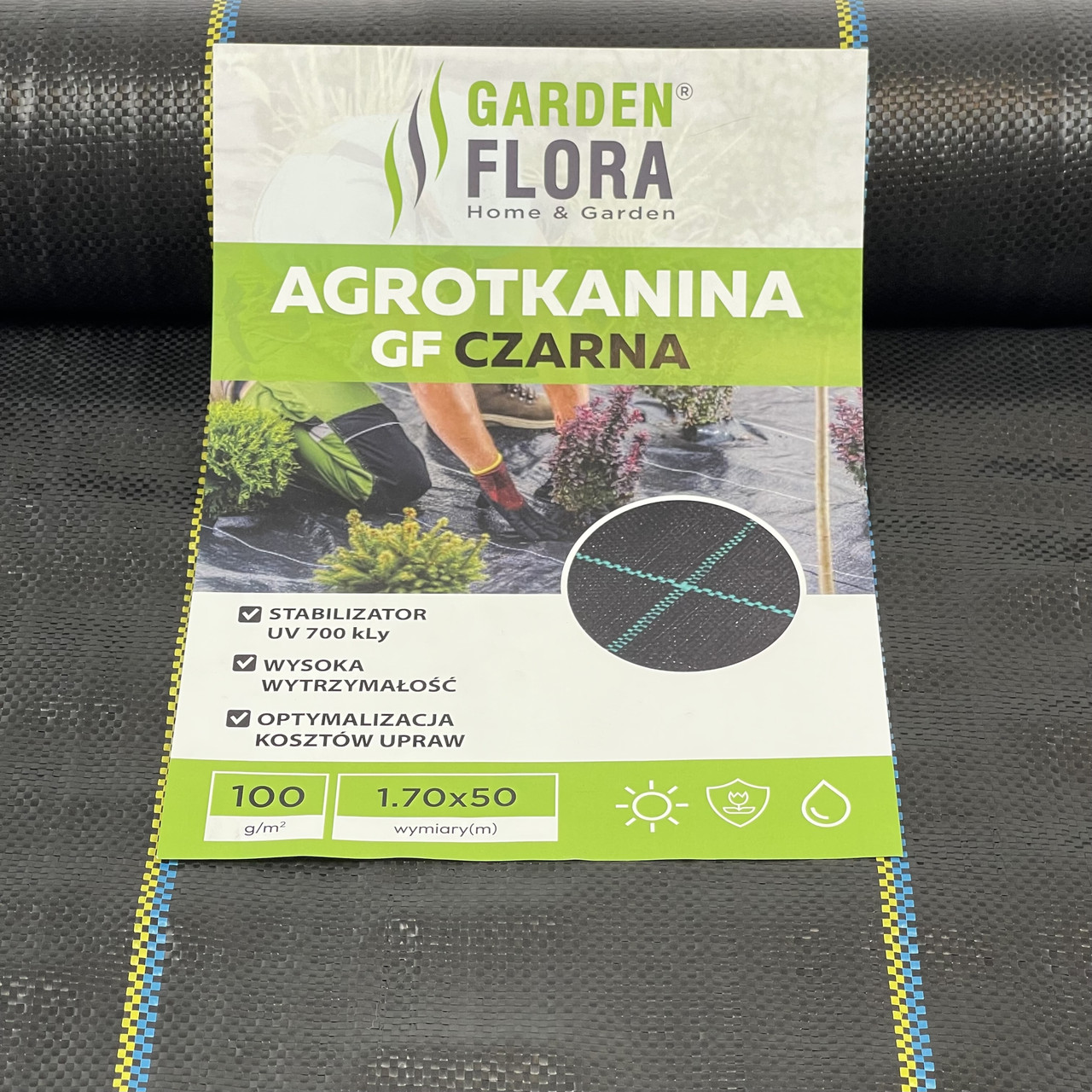 Агротканина Garden Flora 100 г/м² 1.70м х 50 м Чорна Агротканина від бур'янів Садова агротканина