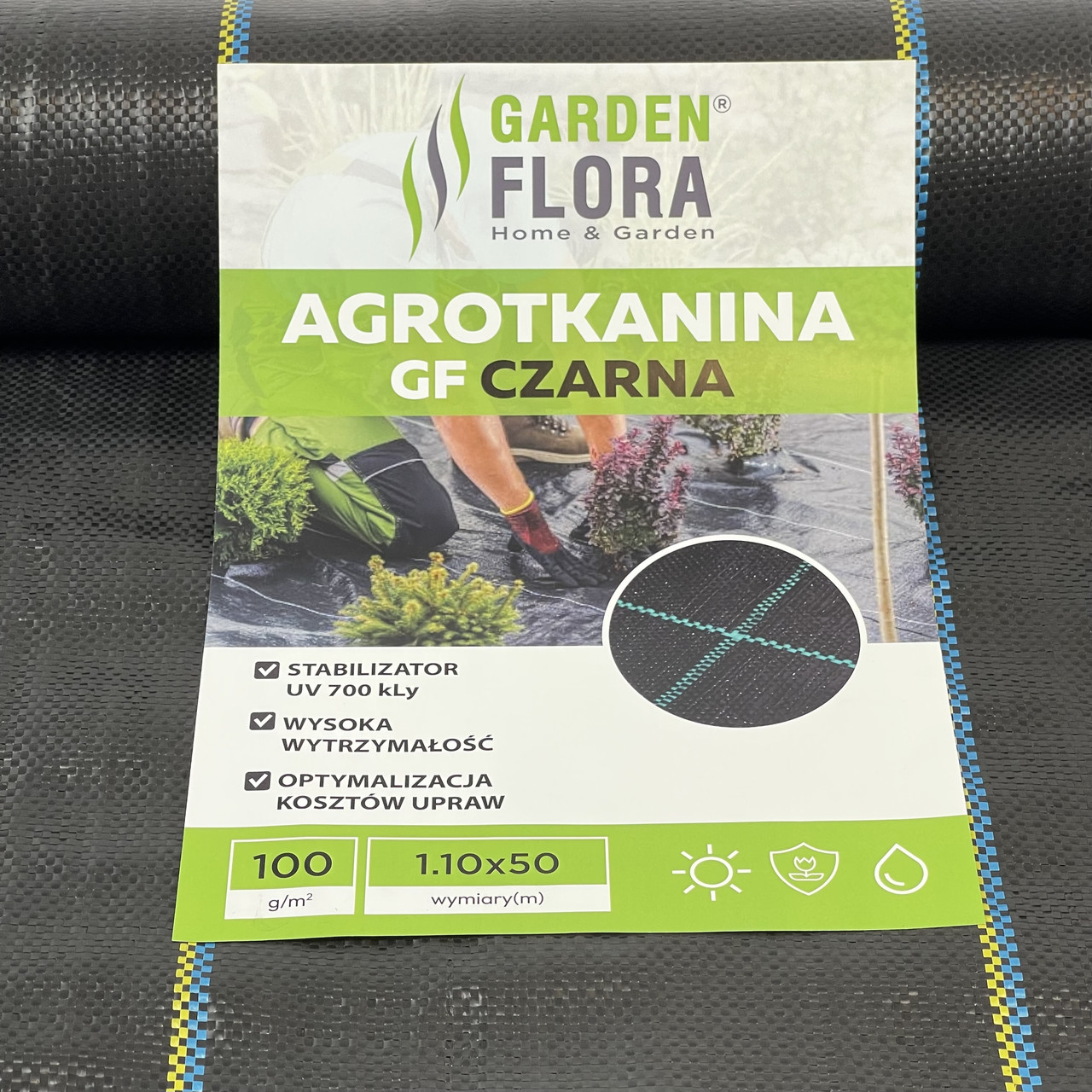 Агротканина Garden Flora 100 г/м² 1.1 х 50 м Чорна Агротканина для городу Мульчувальна агротканина для грядок