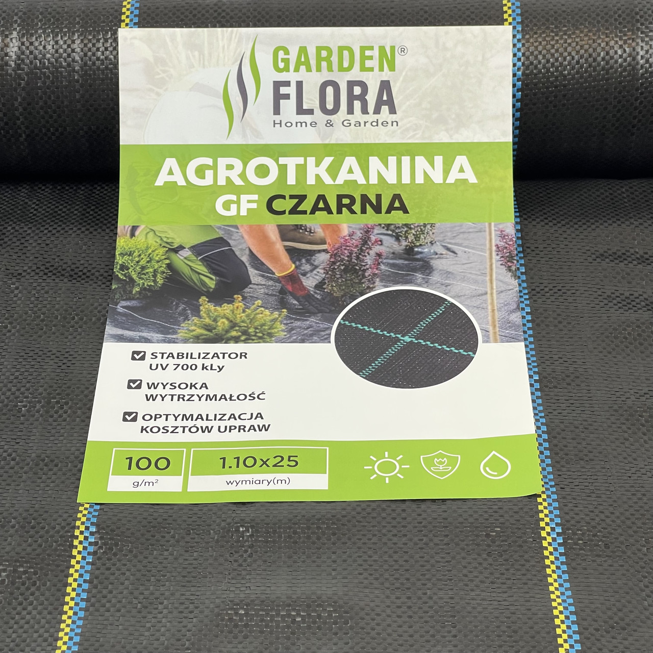 Агротканина Garden Flora 100 г/м² 1.10м х 25 м Чорна Агротекстиль для грядок Агротканина для малини, фото 1