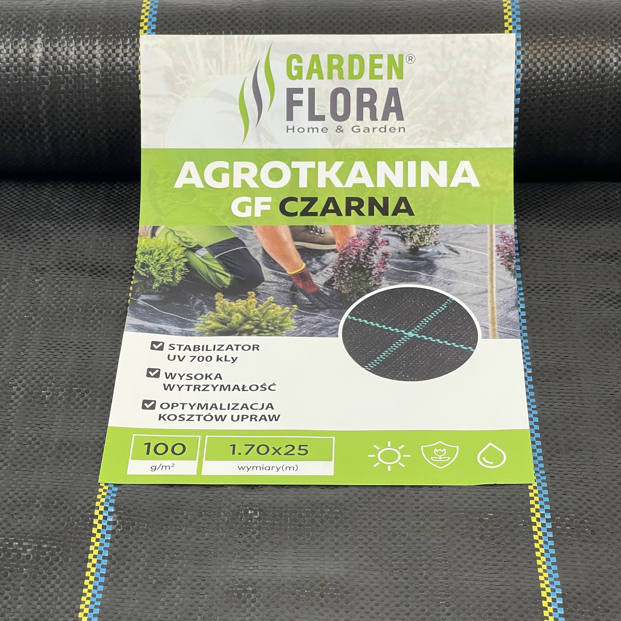 Агротканина Garden Flora 100 г/м² 1.70м х 25 м Чорна Агротекстиль для саду та городу Садовий агротекстиль