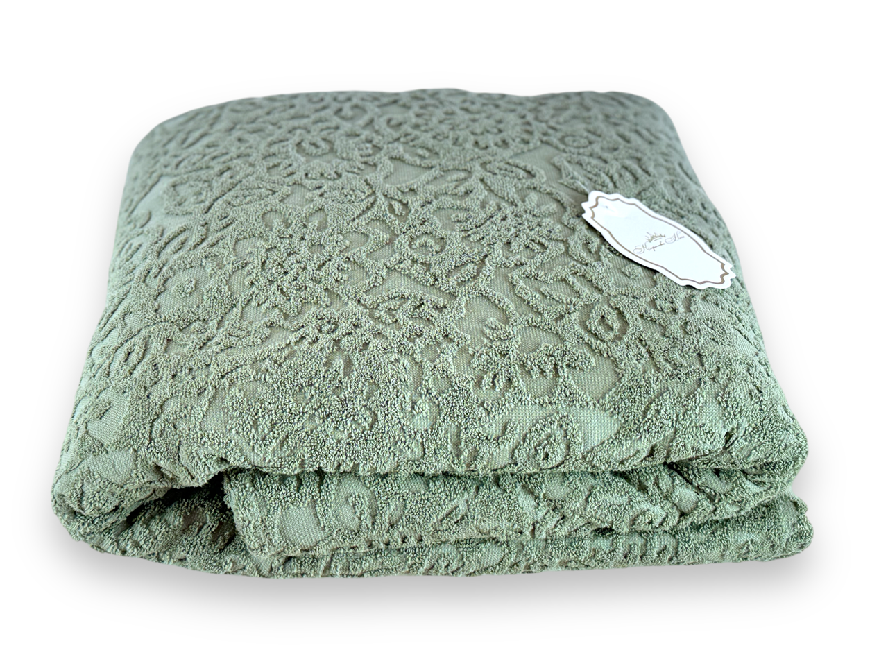 Простирадло 160х215 (Махра Жаккард) | Полуторне простирадло від виробника "Королева Ночі" | Оливковий візерунок, фото 1