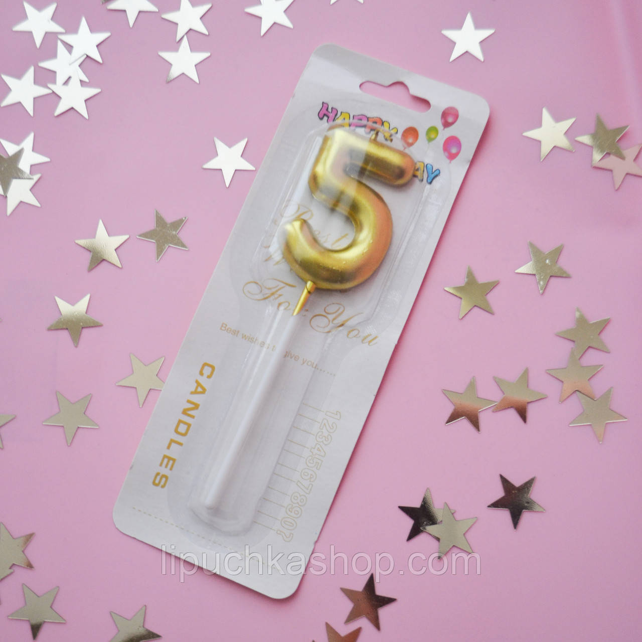 Свічка цифра 5 золота 4,5 см, 1 шт, фото 1