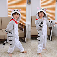 Кигуруми для девочки Кот чи, пижама кигуруми котик для мальчика от 3 лет, кегуруми серый кот на рост 105-125