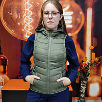 Жіноча безрукавка жилетка хакі з капюшоном