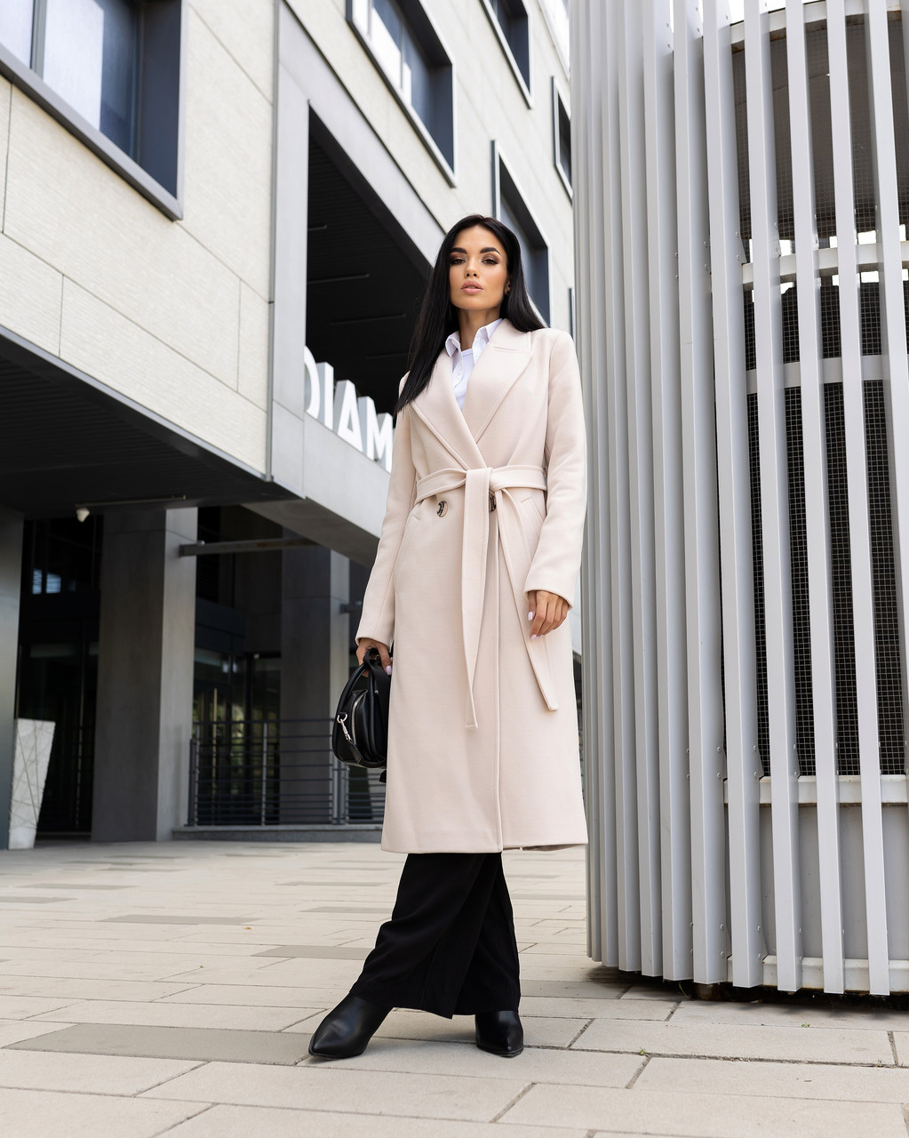 Демісезоне жіноче пальто з кашеміру молочного кольору 40-52, фото 1