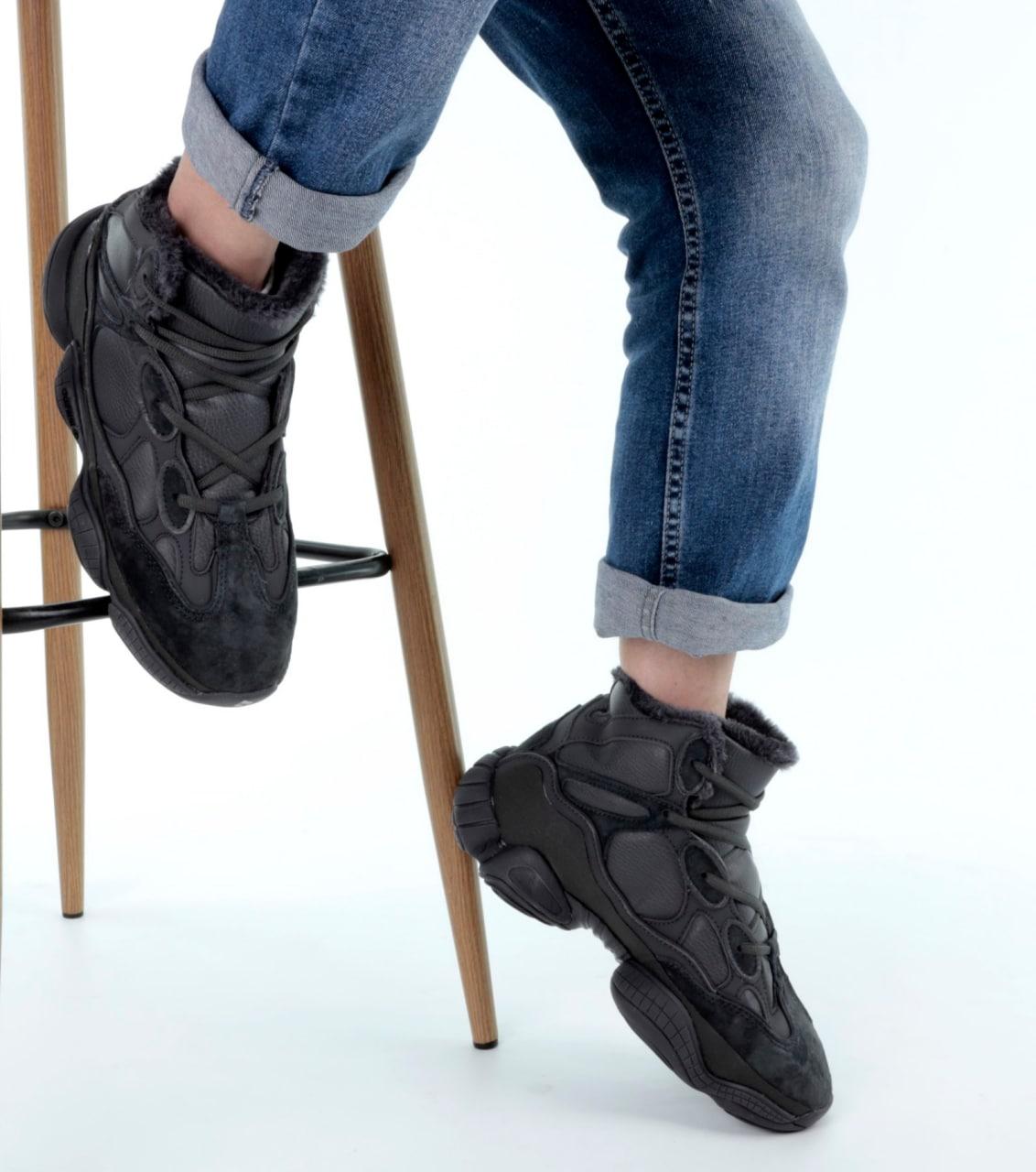 Чоловічі зимові кросівки Adidas Yeezy 500 Mid Winter Dark Grey (Сірі) Взуття Адідас Ізі 500 шкіра замш тепле хутро зима В'єтнам