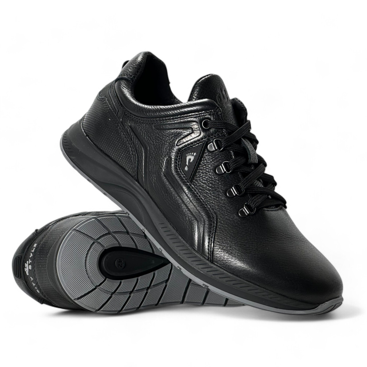 Чоловічі осінні кросівки Clubshoes чорні шкіряні зі шнурівкою осінь/весна демі 19/41