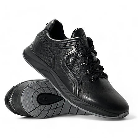 Чоловічі осінні кросівки Clubshoes чорні шкіряні зі шнурівкою осінь/весна демі 19/41, фото 1