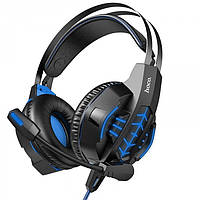 Дротові навушники Hoco W102 Cool tour з мікрофоном і LED підсвічуванням (Синій)