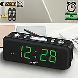Годинник електронний настільний VST 738-2 LED AC мережевий 220V світний із зеленим підсвічуванням будильник SV227, фото 3