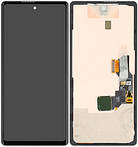 Дисплей модуль тачскрин Google Pixel 6a чорний OLED оригінал переклеєне скло з рамкою зі шлейфом сканера