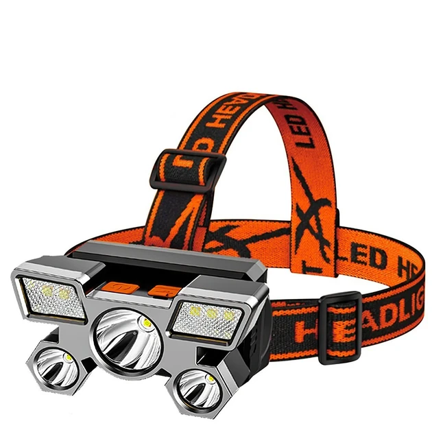 Ліхтар налобний акумуляторний 5 діодів, з регулюванням ремінців, Жовтогарячий SV227, фото 1